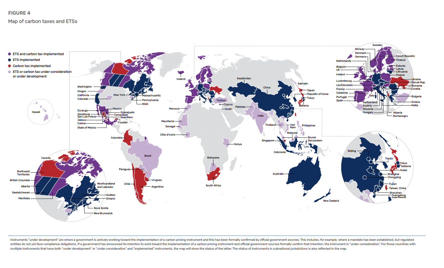Map of carbon taxes and ETSs